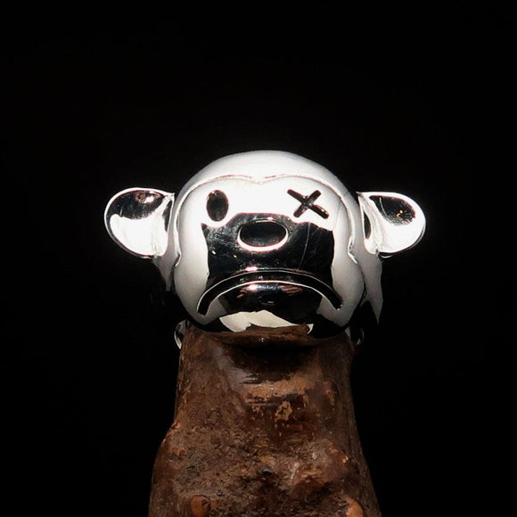 Excellent crafted Men's Sterling Silver Teddy Bear Ring - BikeRing4u