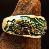 Excellent crafted Men's Band Ring Dragon Snake Green - Brass - BikeRing4u