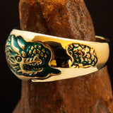 Excellent crafted Men's Band Ring Dragon Snake Green - Brass - BikeRing4u