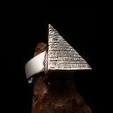 Excellent crafted Men's Sterling Silver All Seeing Eye on Pyramid Ring - BikeRing4u