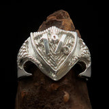 Excellent Crafted Men's 1% Percenter Biker Shield Ring - Sterling Silver - BikeRing4u