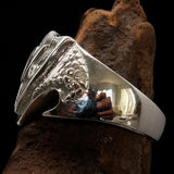 Excellent Crafted Men's 1% Percenter Biker Shield Ring - Sterling Silver - BikeRing4u