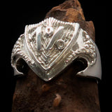 Excellent Crafted Men's 1% Percenter Biker Shield Ring - Sterling Silver - BikeRing4u