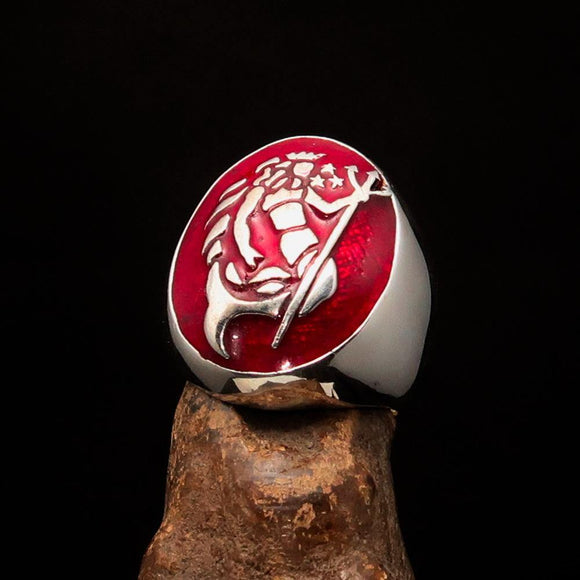 Excellent crafted Men's Aquarius Ring red Zodiac - Sterling Silver - BikeRing4u