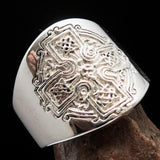 Excellent crafted mirror polished Men's ancient Celtic Runes Cross Ring - Sterling Silver - BikeRing4u