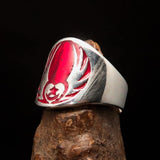 Excellent crafted Men's Claddagh Ring red winged heart Star Moon - Sterling Silver - BikeRing4u