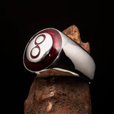 Nicely crafted domed Men's Number Ring red 8 Eight- Sterling Silver - BikeRing4u