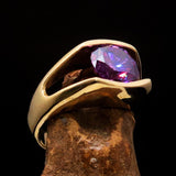 Smoothly crafted Men's Brass Solitaire Ring Purple Cubic Zirconia CZ - BikeRing4u