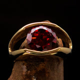 Smoothly crafted Men's Brass Solitaire Ring Red Cubic Zirconia CZ - BikeRing4u