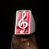 Excellent crafted Men's Musician Ring red Treble Clef Symbol - Sterling Silver - BikeRing4u