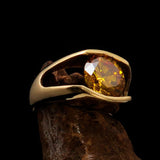 Smoothly crafted Men's Brass Solitaire Ring Yellow Cubic Zirconia CZ - BikeRing4u
