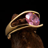 Smoothly crafted Men's Brass Solitaire Ring Pink Cubic Zirconia CZ - BikeRing4u