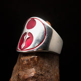 Excellent crafted ancient Men's red Labrys double Axe Ring - Sterling Silver - BikeRing4u