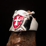 Crossed Swords Men's red Knights Templar Cross Ring - Sterling Silver - BikeRing4u
