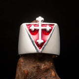 Excellent crafted Men's red Coptic Cross Ring - Sterling Silver - BikeRing4u