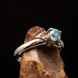Sterling Silver Solitaire Band Ring with oval Cut Blue Zircon and 2 CZ - Size 6.5 - BikeRing4u