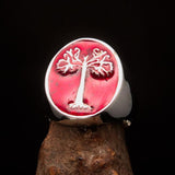 Excellent crafted Men's red oval Tree of Life Ring - Sterling Silver - BikeRing4u