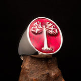 Excellent crafted Men's red oval Tree of Life Ring - Sterling Silver - BikeRing4u