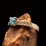 Sterling Silver Solitaire Band Ring with round Cut Blue Zircon and 8 CZ - Size 6 - BikeRing4u