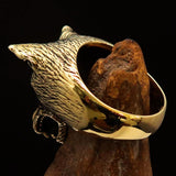 Excellent crafted Men's Animal Ring Wolf's Head - Solid Brass - BikeRing4u