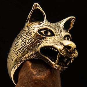 Excellent crafted Men's Animal Ring Wolf's Head - Solid Brass - BikeRing4u