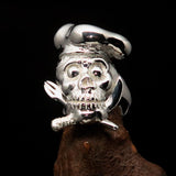 Excellent crafted shiny Men's Chef Skull Ring Knife and Fork - Sterling Silver - BikeRing4u