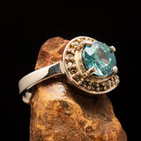Sterling Silver Solitaire Band Ring with round Cut Blue Zircon and 23 CZ - Size 6.5 - BikeRing4u