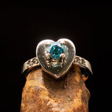 Heart shaped Sterling Silver Solitaire Ring with round Cut Blue Zircon 4 CZ - Size 5.75 - BikeRing4u