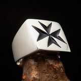 Nicely crafted Men's Knight Ring black Maltese Cross - Sterling Silver - BikeRing4u