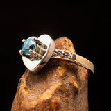 Heart shaped Sterling Silver Solitaire Ring with round Cut Blue Zircon 4 CZ - Size 5.75 - BikeRing4u