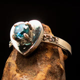 Heart shaped Sterling Silver Solitaire Ring with round Cut Blue Zircon 4 CZ - Size 5.75 - BikeRing4u