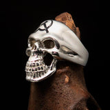 Excellent crafted Men's Communist Skull Ring Black Hammer Sickle - Sterling Silver - BikeRing4u