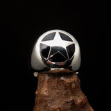 Excellent crafted Men's US Marshall Ring Black Star - Sterling Silver - BikeRing4u