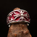 Nicely crafted domed Men's Fleur de Lis Ring red - Sterling Silver - BikeRing4u