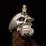 Excellent crafted Men's black 1% Snake Skull Outlaw Ring - Sterling Silver - BikeRing4u
