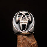 Excellent crafted oval Men's Black Vampire Skull Ring - Sterling Silver - BikeRing4u