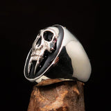 Excellent crafted oval Men's Black Vampire Skull Ring - Sterling Silver - BikeRing4u