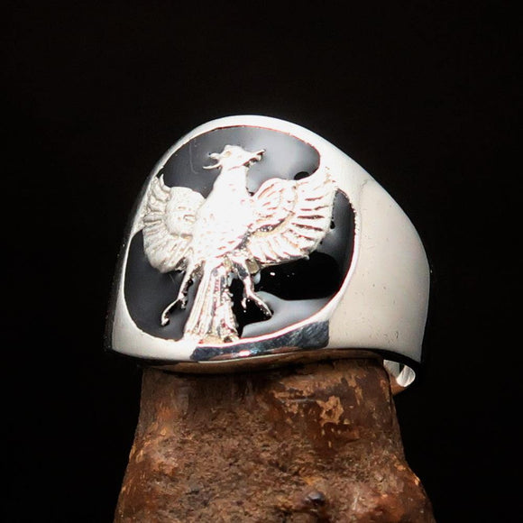 Excellent crafted ancient Men's Garuda Ring Black - Sterling Silver - BikeRing4u
