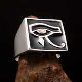 Excellent crafted Men's Ring All seeing Udjat Eye of Ra Black - Sterling Silver - BikeRing4u