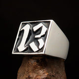 Excellent crafted Men's black lucky Number 13 Ring - Sterling Silver - BikeRing4u