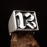 Excellent crafted Men's black lucky Number 13 Ring - Sterling Silver - BikeRing4u