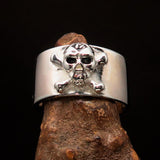 Excellent crafted Outlaw black 1% Jolly Roger Skull Band Ring - Sterling Silver - BikeRing4u