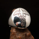 Excellent crafted Men's Black Medical Doctor Seal Ring - Sterling Silver - BikeRing4u