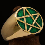 Excellent crafted Men's Pinky Ring Green Pentagram - Solid Brass - BikeRing4u
