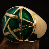 Excellent crafted Men's Pinky Ring domed Green Pentagram - Solid Brass - BikeRing4u