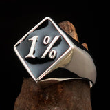 Men's Sterling Silver Biker Ring Diamond shaped 1% Percent Outlaw Symbol Black - BikeRing4u