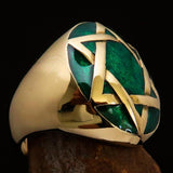 Excellent crafted Men's Hebrew Ring Green Star of David - Solid Brass - BikeRing4u