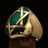 Excellent crafted Men's Hebrew Ring Green Star of David - Solid Brass - BikeRing4u