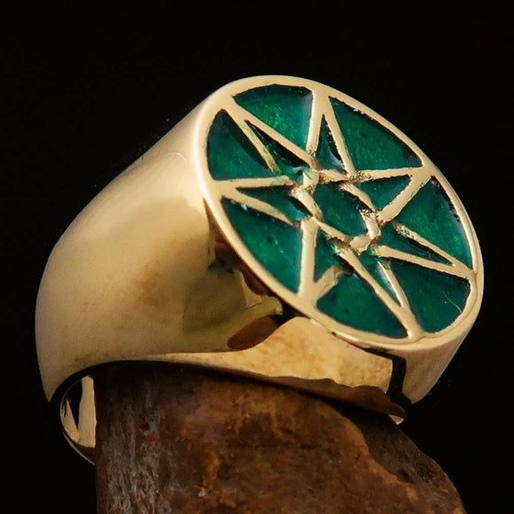 Excellent crafted Men's Heptagon Ring Green seven sided Polygon - Solid Brass - BikeRing4u