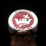 Excellent crafted Men's Red Knights Templar Ring - Sterling Silver - BikeRing4u